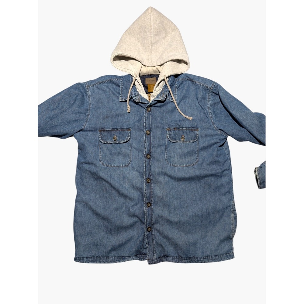 St Johns Bay Hooded Denim Jacket Mens XL Quilted‎ Lined Chore